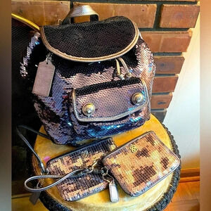 Coach Limited Edition Sequin Poppy Leather Backpack RARE
